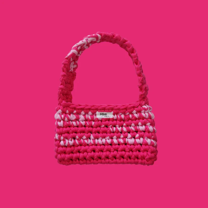 Roza torbica Luna – ročno pletena torbica iz kolekcije Mimibags
