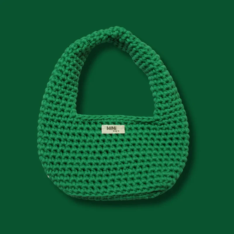Zelena torbica Elegant Arc iz kolekcije Mimibags, ročno izdelana iz reciklirane preje