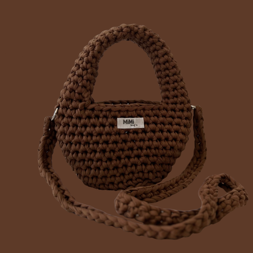 Elegantna svetlo rjava torbica elegant Arc mini z ročajem in dolgim naramnim trakom – mimibags